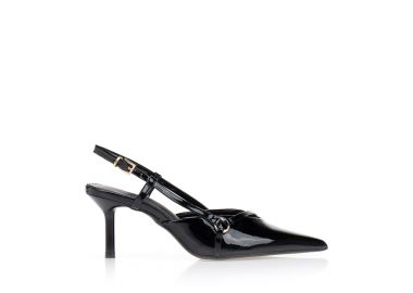 Γόβες slingback λουστρίνι μυτερές ΜΑΥΡΟ - Tsoukalas - 