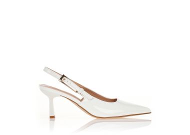 Γόβες slingback λουστρίνι σε λευκό χρώμα ΛΕΥΚΟ - Tsoukalas - 