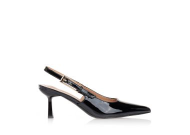 Γόβες slingback λουστρίνι σε μαύρο χρώμα ΜΑΥΡΟ - Tsoukalas - 