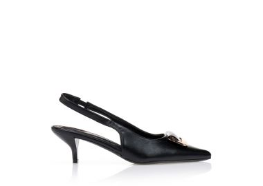 Γόβες slingback με χρυσή αγκράφα ΜΑΥΡΟ - Tsoukalas - 
