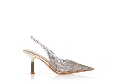 Γόβες slingback με διαφάνεια και στρασάκια ΧΡΥΣΟ - Tsoukalas - 