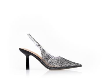 Γόβες slingback με διαφάνεια και στρασάκια ΜΑΥΡΟ - Tsoukalas - 