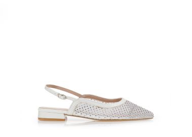 Γόβες slingback με δίχτυ και στρας ΛΕΥΚΟ - Tsoukalas - 