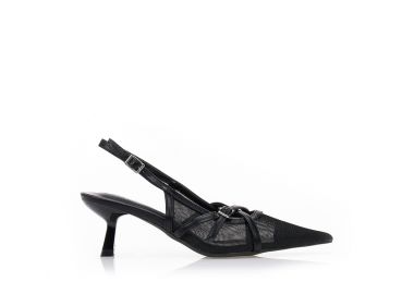 Γόβες slingback με δίχτυ ΜΑΥΡΟ - Tsoukalas - 