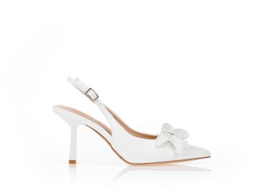 Γόβες slingback με φιόγκο ΛΕΥΚΟ - Tsoukalas - 