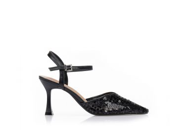 Γόβες slingback με ιριδίζον φάσα ΜΑΥΡΟ - Tsoukalas - 