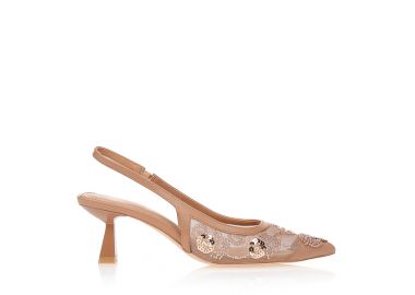 Γόβες slingback με σχέδιο λουλουδιών ΚΑΦΕ - Tsoukalas - 