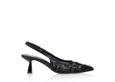 Γόβες slingback με σχέδιο λουλουδιών ΜΑΥΡΟ - Tsoukalas - 