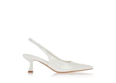 Γόβες slingback σε λουστρίνι ΛΕΥΚΟ - Tsoukalas - 