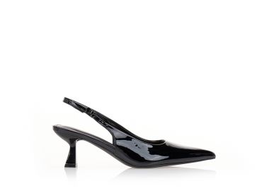 Γόβες slingback σε λουστρίνι ΜΑΥΡΟ - Tsoukalas - 