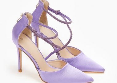 Γόβες στιλέτο σατέν με φερμουάρ & strass - Μωβ - Issue - 