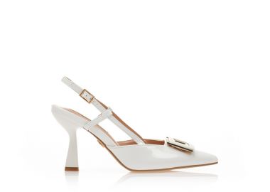 Γόβες TSOUKALAS λευκές λουστρίνι με αγκράφα και ιδιαίτερο τακούνι ΛΕΥΚΟ - Tsoukalas - 