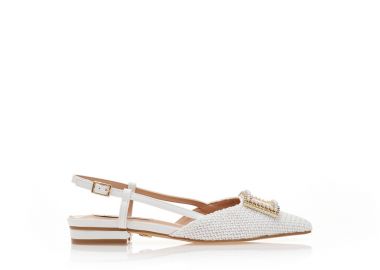 Γόβες TSOUKALAS λευκές ψάθινες με αγκράφα από στρας και πέρλες ΛΕΥΚΟ - Tsoukalas - 