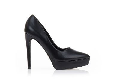 Γόβες TSOUKALAS μαύρες δερματίνη μυτερές με φιάπα ΟΛΟΜΑΥΡΟ - Tsoukalas - 