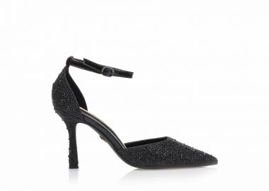 Γόβες TSOUKALAS μαύρες λούρεξ από στρας μυτερές ΜΑΥΡΟ - Tsoukalas - 