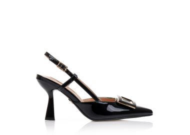 Γόβες TSOUKALAS μαύρες λουστρίνι με αγκράφα και ιδιαίτερο τακούνι ΜΑΥΡΟ - Tsoukalas - 