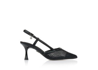 Γόβες TSOUKALAS μαύρες με διάτρητη φάσα και στρας ΜΑΥΡΟ - Tsoukalas - 