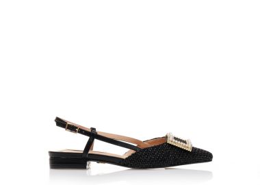 Γόβες TSOUKALAS μαύρες ψάθινες με αγκράφα από στρας και πέρλες ΜΑΥΡΟ - Tsoukalas - 