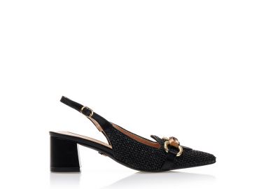 Γόβες TSOUKALAS μαύρες ψάθινες με αγκράφα μυτερές ΜΑΥΡΟ - Tsoukalas - 