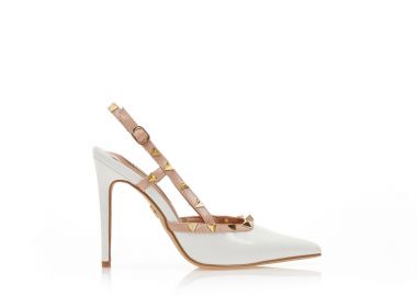 Γόβες TSOUKALAS mules λευκές λουστρίνι με χρυσά τρουκς και nude λεπτομέρειες ΛΕΥΚΟ - Tsoukalas - 