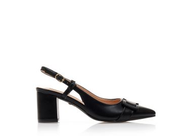 Γόβες TSOUKALAS mules μαύρες δερματίνη με μεταλλική αγκράφα ΜΑΥΡΟ - Tsoukalas - 