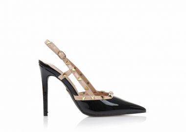 Γόβες TSOUKALAS mules μαύρες λουστρίνι με χρυσά τρουκς και nude λεπτομέρειες ΜΑΥΡΟ - Tsoukalas - 