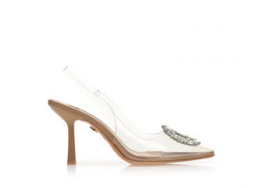 Γόβες TSOUKALAS nude δερματίνη διάφανες με αγκράφα από στρας NUDE - Tsoukalas - 