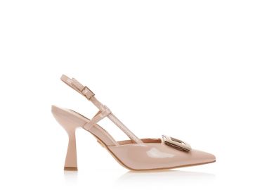 Γόβες TSOUKALAS nude λουστρίνι με αγκράφα και ιδιαίτερο τακούνι NUDE - Tsoukalas - 