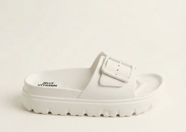 Gold Star Flatform Slides με αγκράφα - 6682012 - White Matte - Gold Star - 