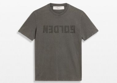 GOLDEN GOOSE Ανδρικό Γκρι T-Shirt with Distressed Treatment - GOLDEN GOOSE - 