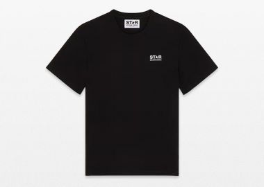 GOLDEN GOOSE Ανδρικό Μαύρο T-Shirt with Contrasting Logo and Star - GOLDEN GOOSE - 