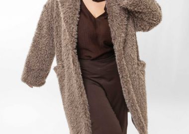 Γούνα maxi melange σε καφέ χρώμα -  - 