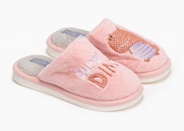 Γούνινες παιδικές παντόφλες με κέντημα - Ροζ - Issue - 
