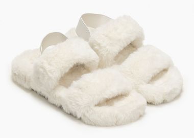 Γούνινες παντόφλες με δύο φάσες - Λευκό - Issue - 