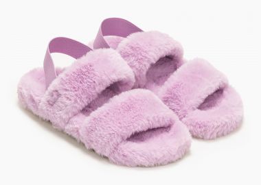 Γούνινες παντόφλες με δύο φάσες - Λιλά - Issue - 