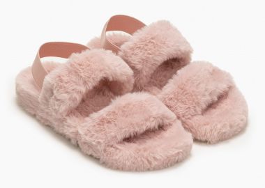 Γούνινες παντόφλες με δύο φάσες - Ροζ - Issue - 