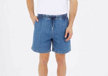 Guess ανδρική denim βερμούδα με ελαστική μέση Relaxed Fit - M5GD35D5M54 Denim Blue - GUESS - 