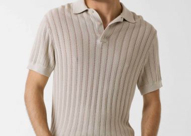 Guess ανδρική πλεκτή μπλούζα πόλο κοντομάνικη Regular Fit - M6GR05Z0558 Μπεζ - GUESS - 