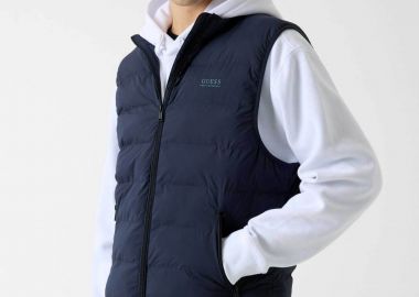 Guess ανδρικό αμάνικο μπουφάν με λογότυπο Regular Fit - M6RN25WJ242 Σκούρο Μπλε - GUESS - 