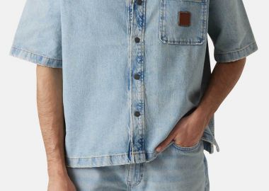 Guess ανδρικό denim πουκάμισο cropped με λογότυπο Oversize Fit - M6RH52D5M51 Denim Blue - GUESS - 