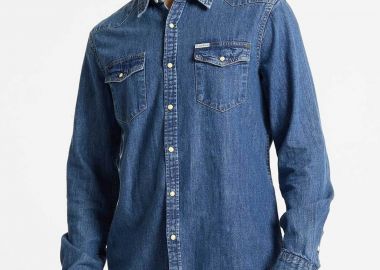 Guess ανδρικό denim πουκάμισο με λογότυπο Slim Fit - M4YH55D5EI1 Denim Blue - GUESS - 