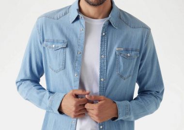 Guess ανδρικό denim πουκάμισο Slim Fit - M4GH02D3PF5 Denim Blue - GUESS - 