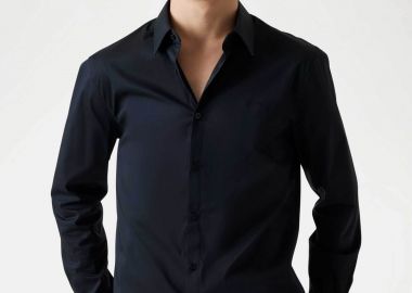 Guess ανδρικό πουκάμισο μονόχρωμο Slim Fit - M1YH20W7ZK1 Μαύρο - GUESS - 