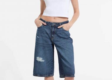 Guess γυναικεία βερμούδα baggy - W5YD1DD5R22 Denim Blue Σκούρο - GUESS - 