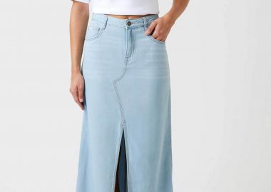 Guess γυναικεία denim maxi φούστα ψηλόμεση πεντάτσεπη με άνοιγμα - W6GD52D7902 Denim Blue Ανοιχτό - GUESS - 
