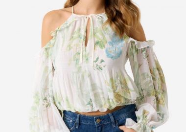 Guess γυναικεία μπλούζα floral print off shoulder - W6GH94W2397 Πράσινο Ανοιχτό - GUESS - 