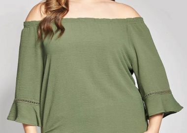 Guess γυναικεία μπλούζα off-shoulder με λεπτομέρειες δαντέλας - 012610100271 Χακί - PARABITA - 