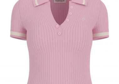 Guess γυναικεία πλεκτή μπλούζα πόλο cropped ribbed με κεντημένο monogram Slim Fit - W6GRZ1Z3P32 Ροζ - GUESS - 