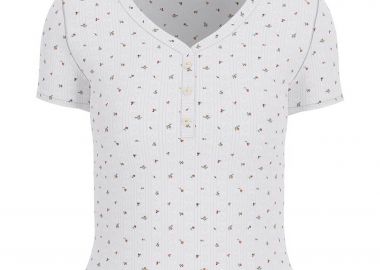 Guess γυναικεία πλούζα henley με floral print Slim Fit - W6GPB6KH172 Λευκό - GUESS - 