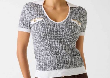 Guess γυναικεία tweed πλεκτή μπλούζα Regular Fit - W6RR27Z0361 Ασπρόμαυρο - GUESS - 